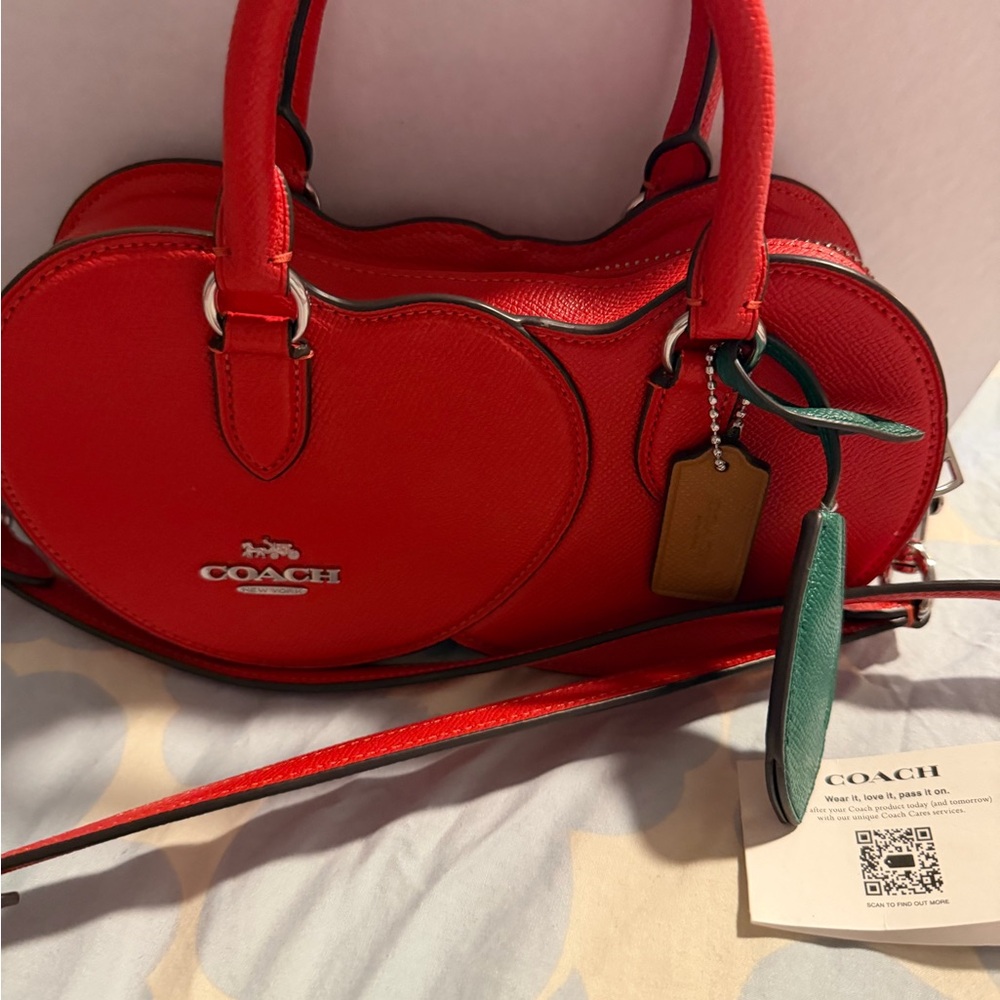 Coach Red Heart Satchel with Green Charm